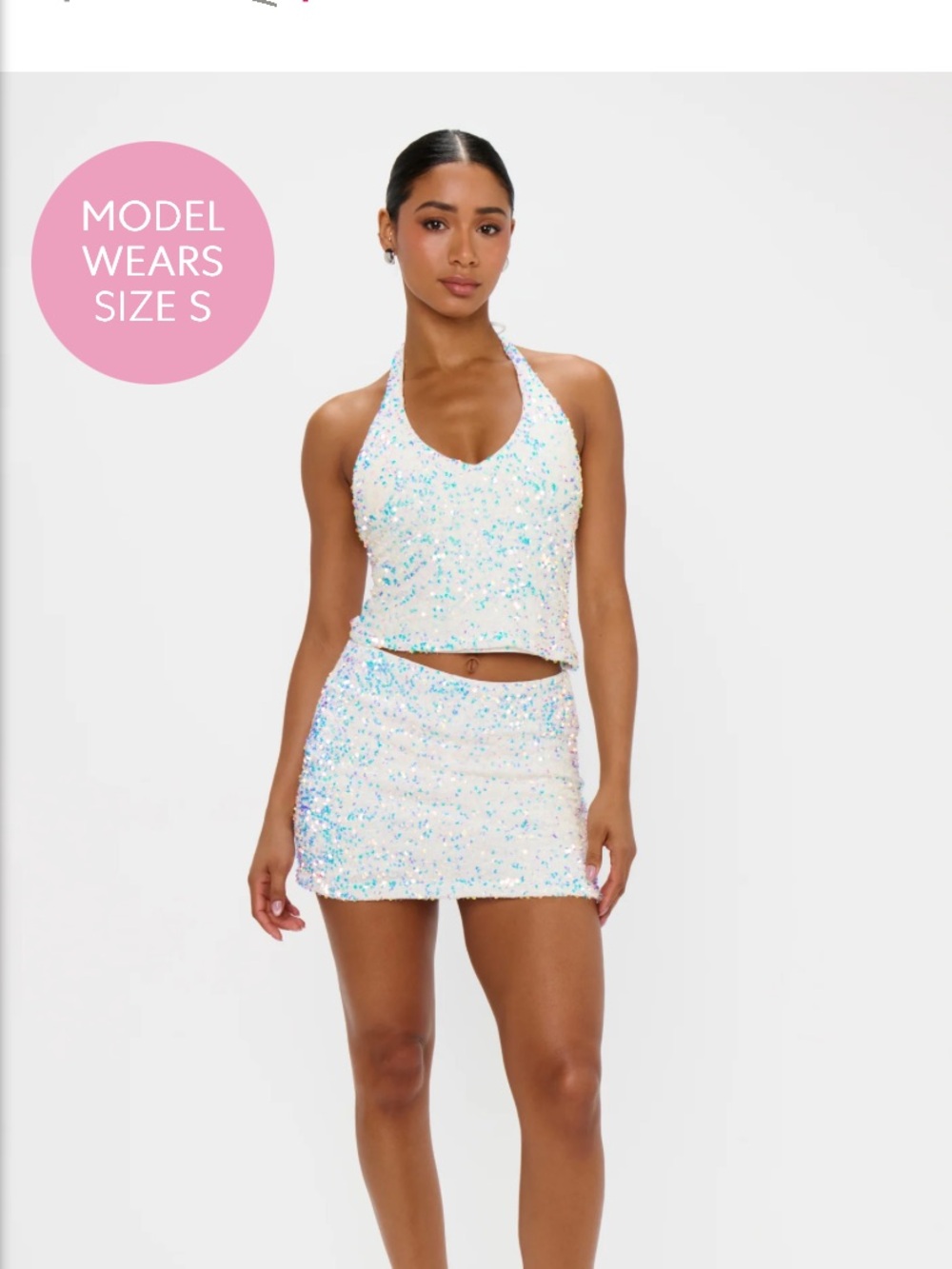 Show Me Your MuMu White Iridescent Sequin Halter Tank Top